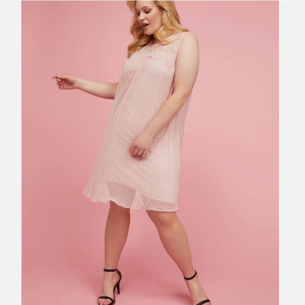 Lane Bryant Pink Sleeveless Swiss Dot Dress With Lace Yoke 18/20